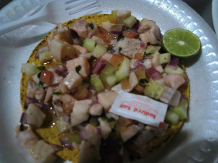 Pulpo and camarones tostada